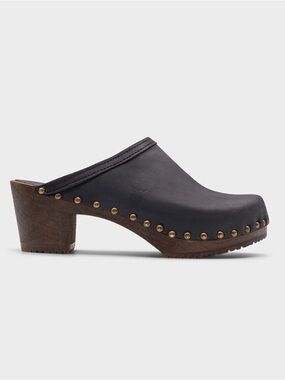 Sandgrens Swedish Rome Wooden Clogs L Black Leather Studded Mule Womens 41 READ